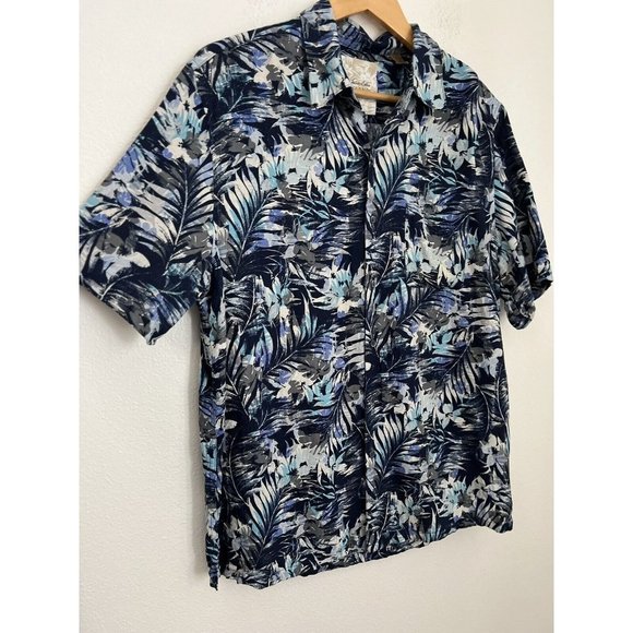 Tasso Elba Hawaiian Mens Button Down Shirt Size L Blue Floral Print Silk… - Picture 3 of 6